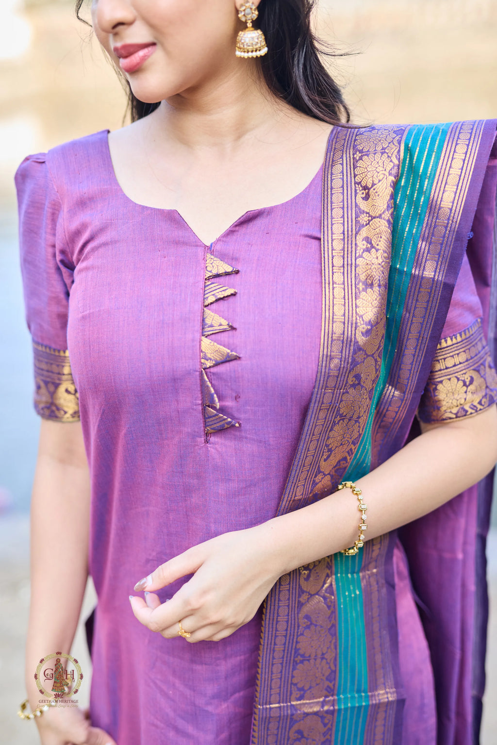 Rich Violet Premium Cotton 2 Piece (Top and Dupatta)