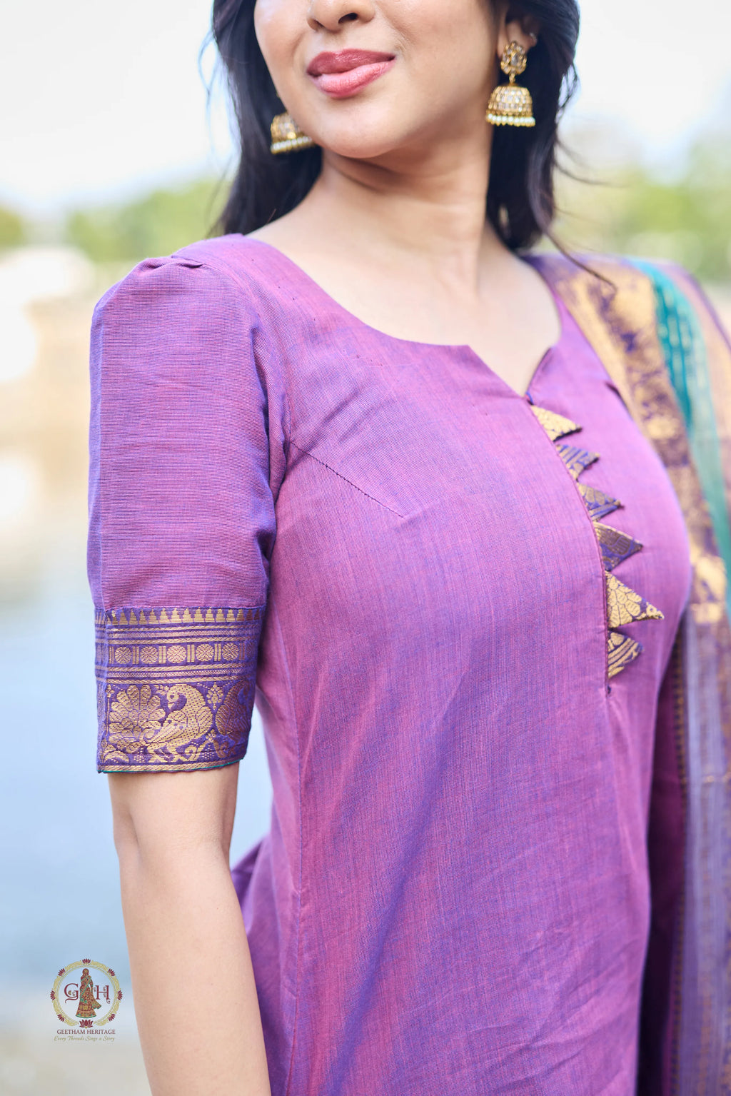 Rich Violet Premium Cotton 2 Piece (Top and Dupatta)