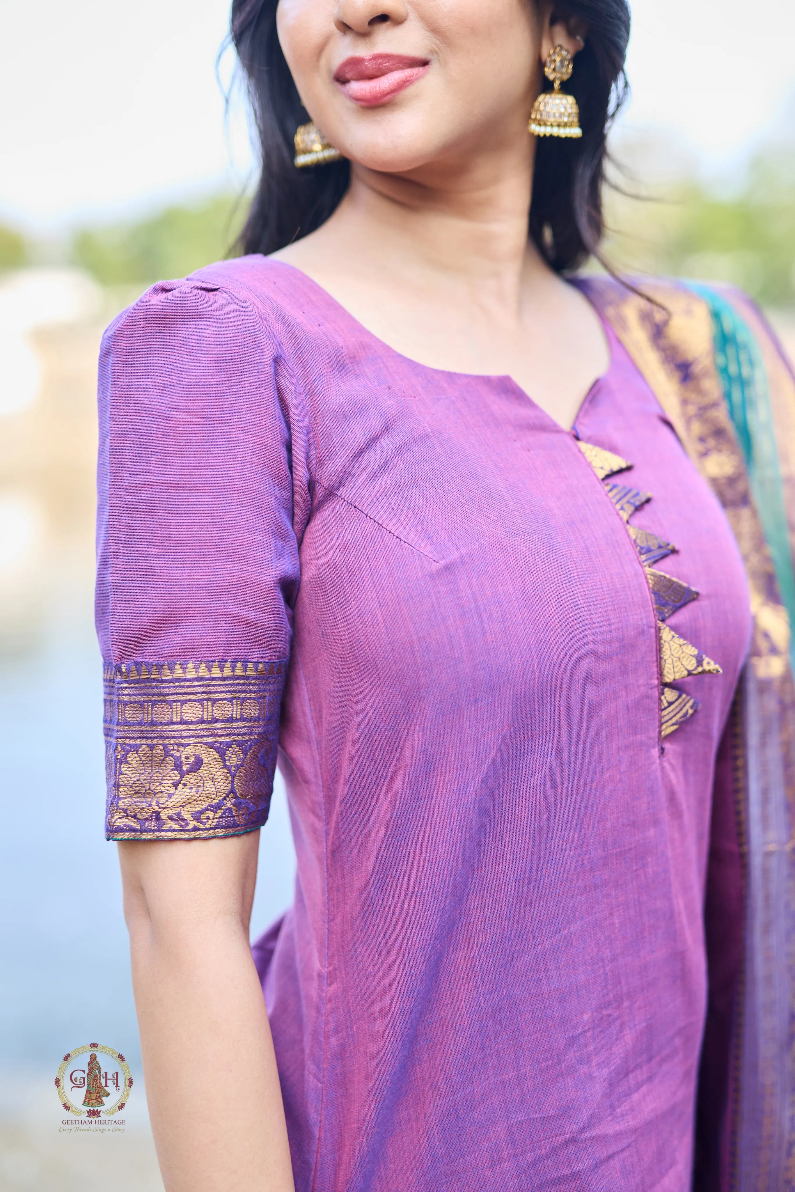 Rich Violet Premium Cotton 2 Piece (Top and Dupatta)