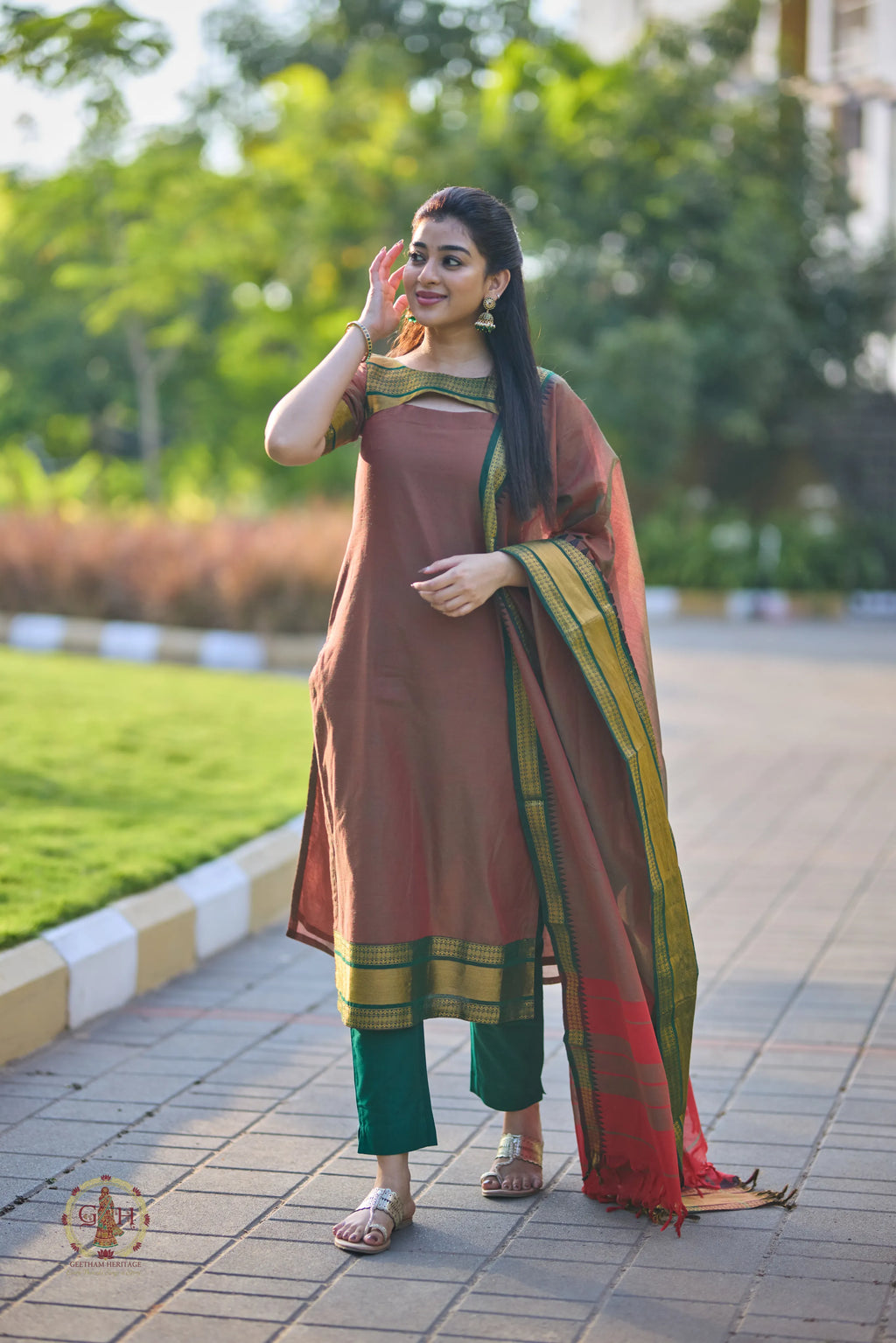Cocoa Brown Premium Cotton 2 Piece (Top and Dupatta)