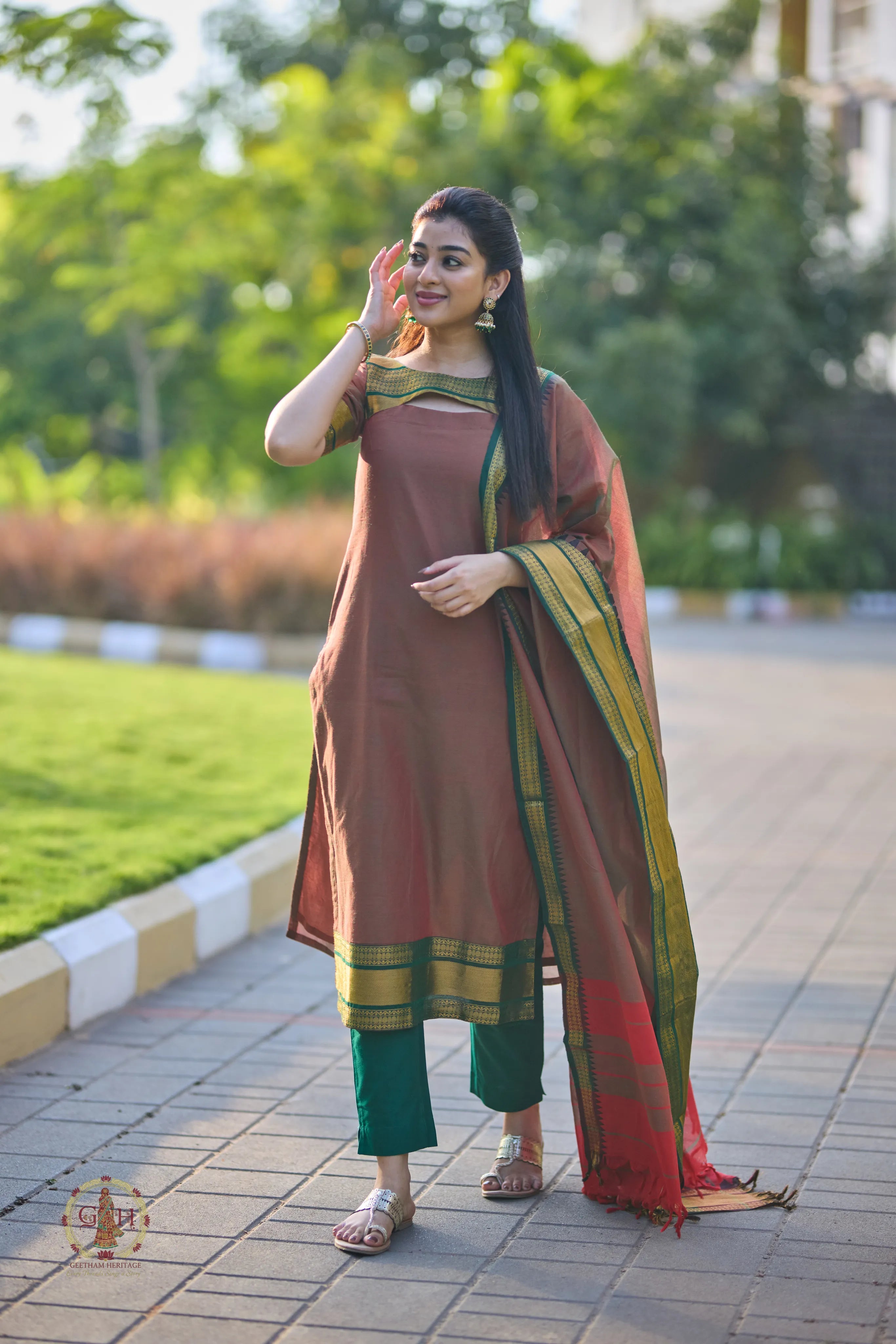 Cocoa Brown Premium Cotton 2 Piece (Top and Dupatta)