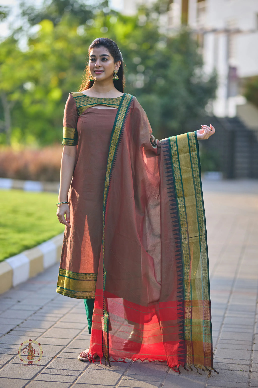 Cocoa Brown Premium Cotton 2 Piece (Top and Dupatta)