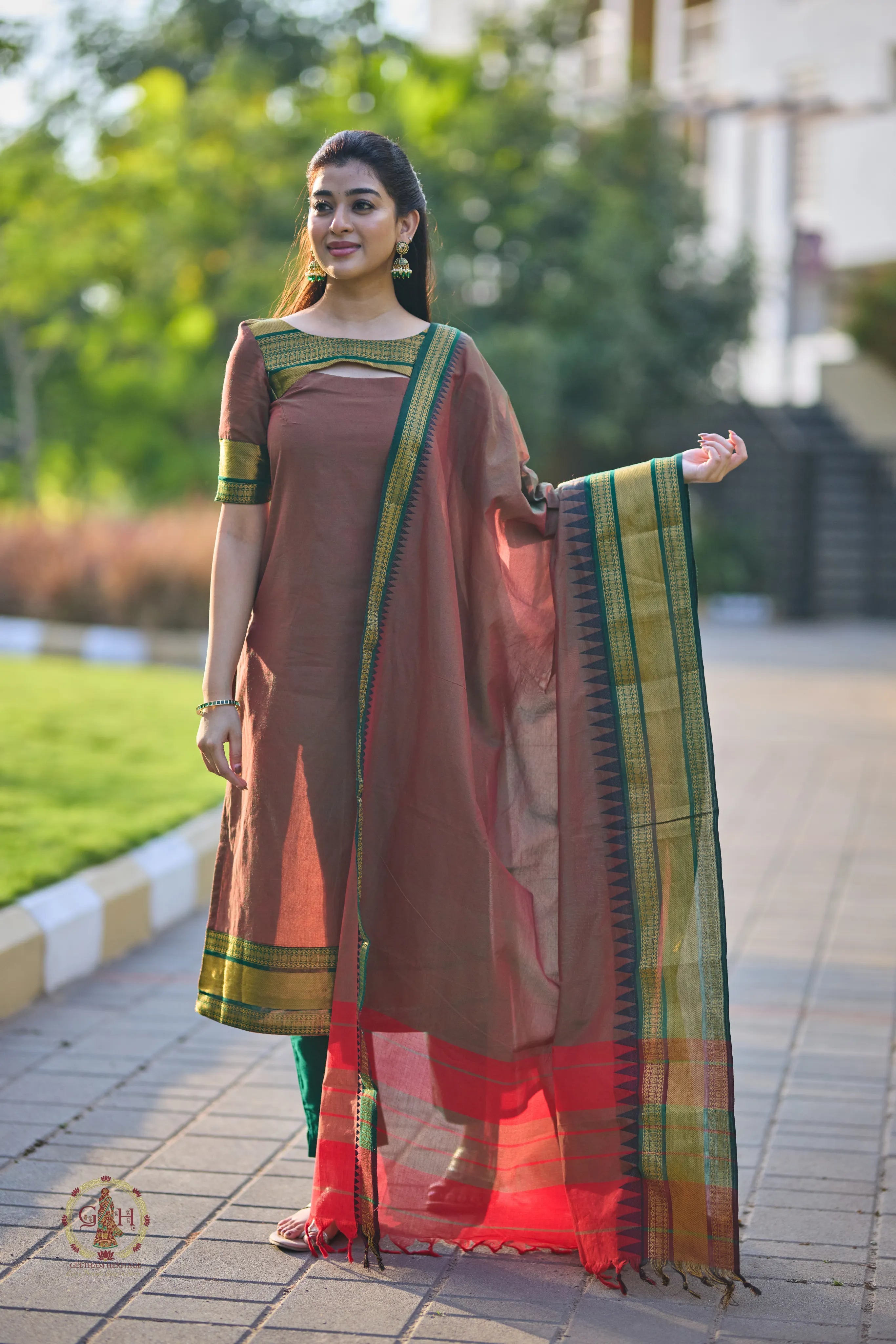 Cocoa Brown Premium Cotton 2 Piece (Top and Dupatta)