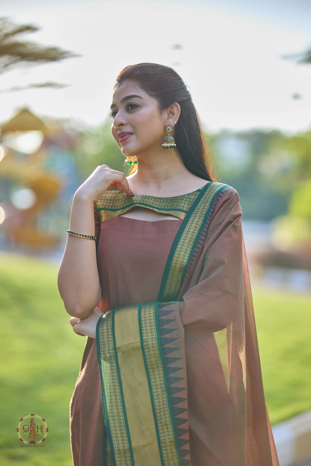 Cocoa Brown Premium Cotton 2 Piece (Top and Dupatta)