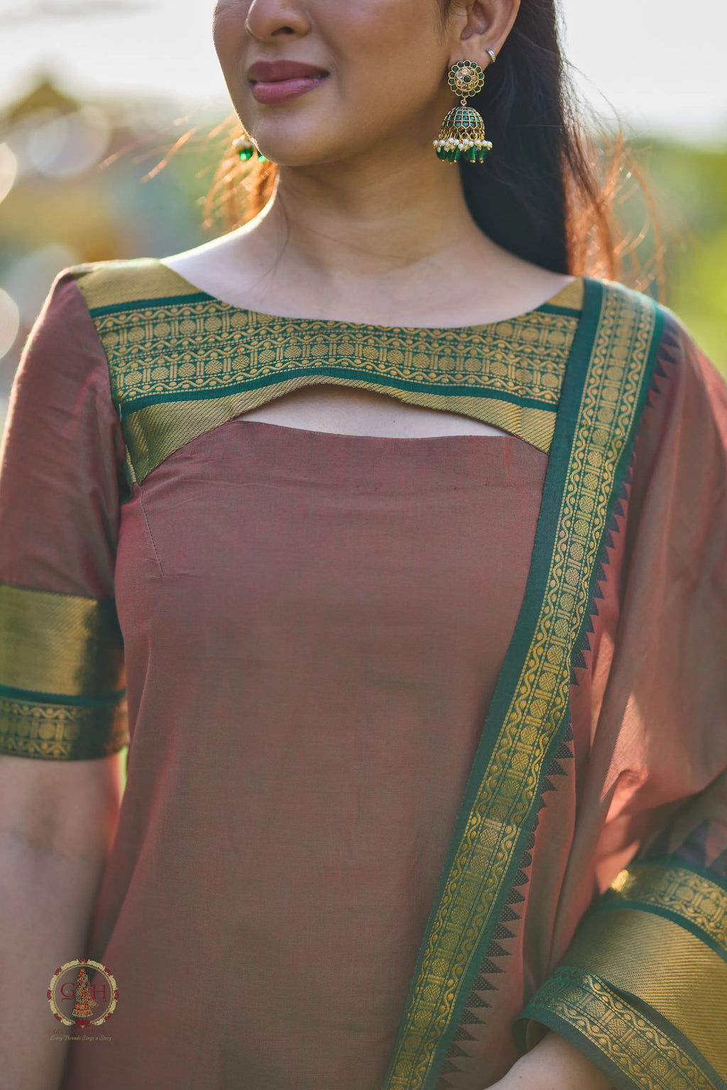 Cocoa Brown Premium Cotton 2 Piece (Top and Dupatta)