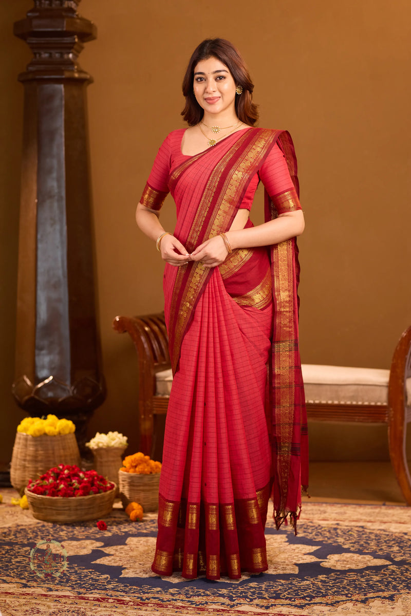 Sindoor Rose Tone With Golden Jari border