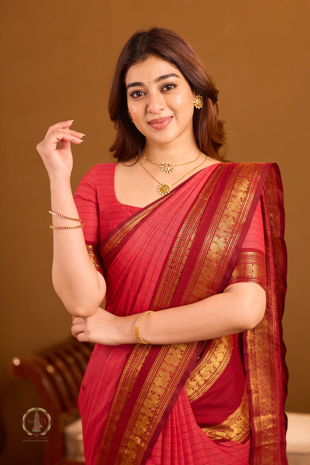 Sindoor Rose Tone With Golden Jari border