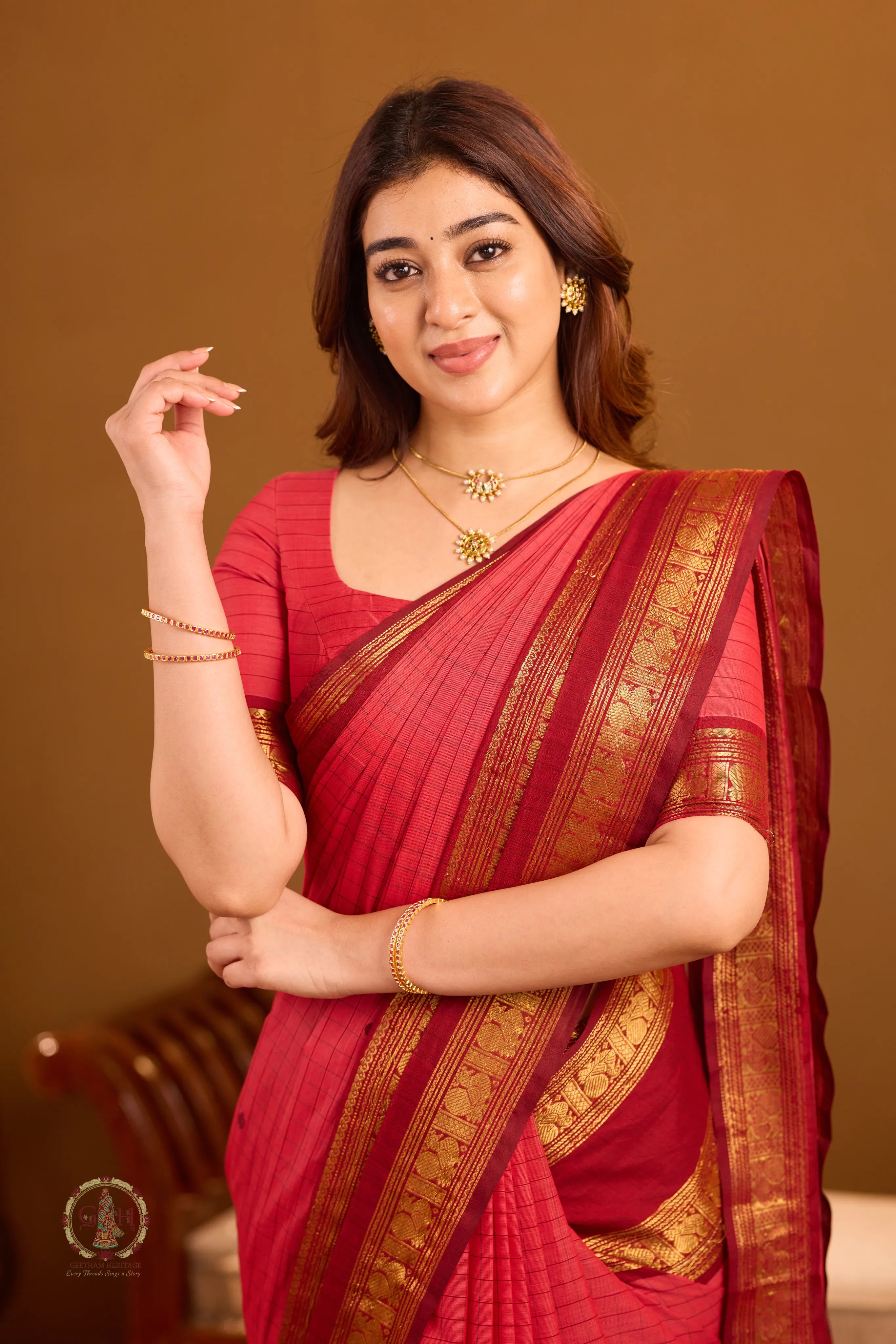 Sindoor Rose Tone With Golden Jari border
