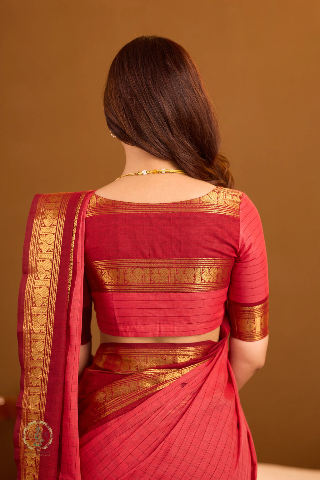 Sindoor Rose Tone With Golden Jari border