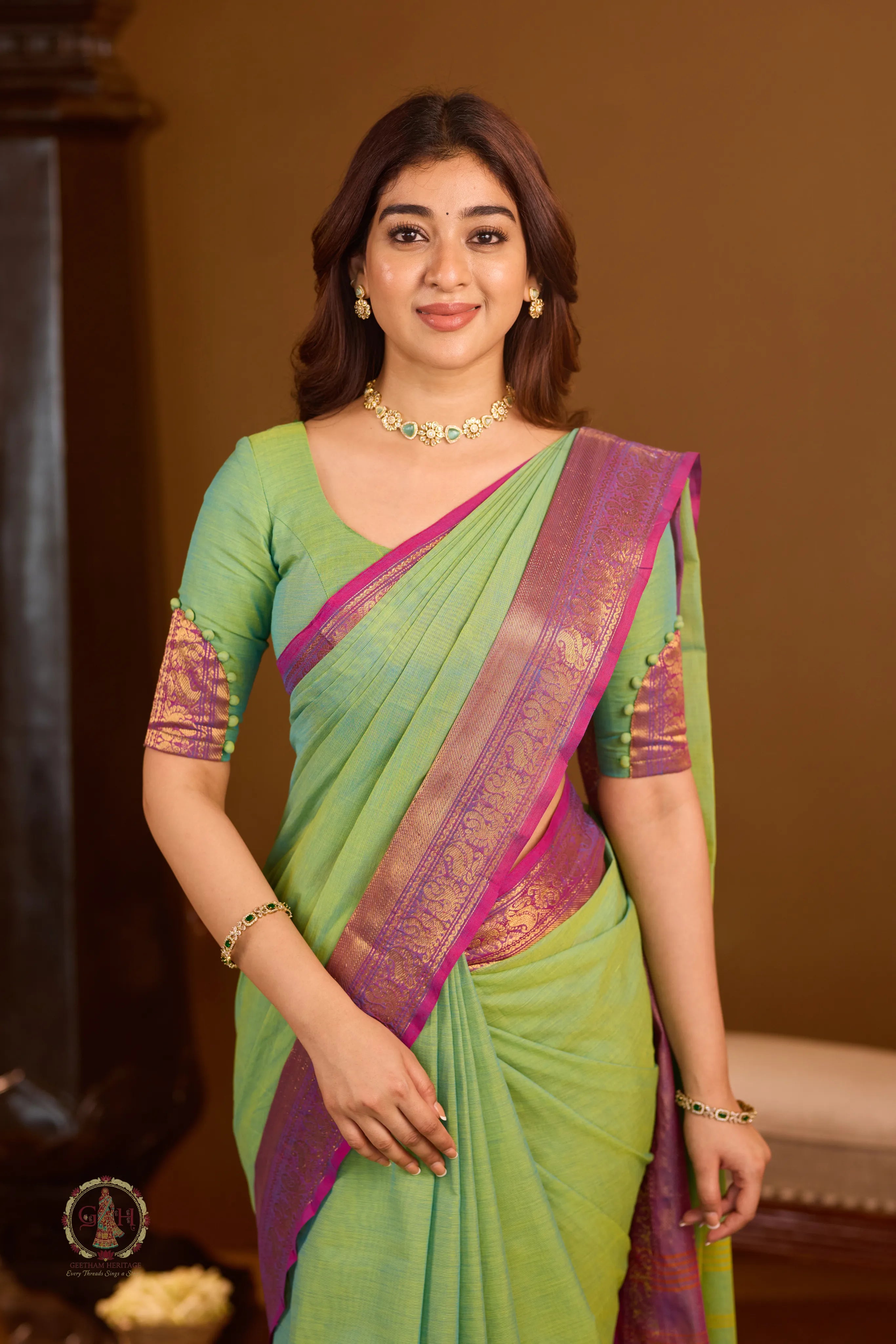Parrot Green with Violet Annam Zari Border