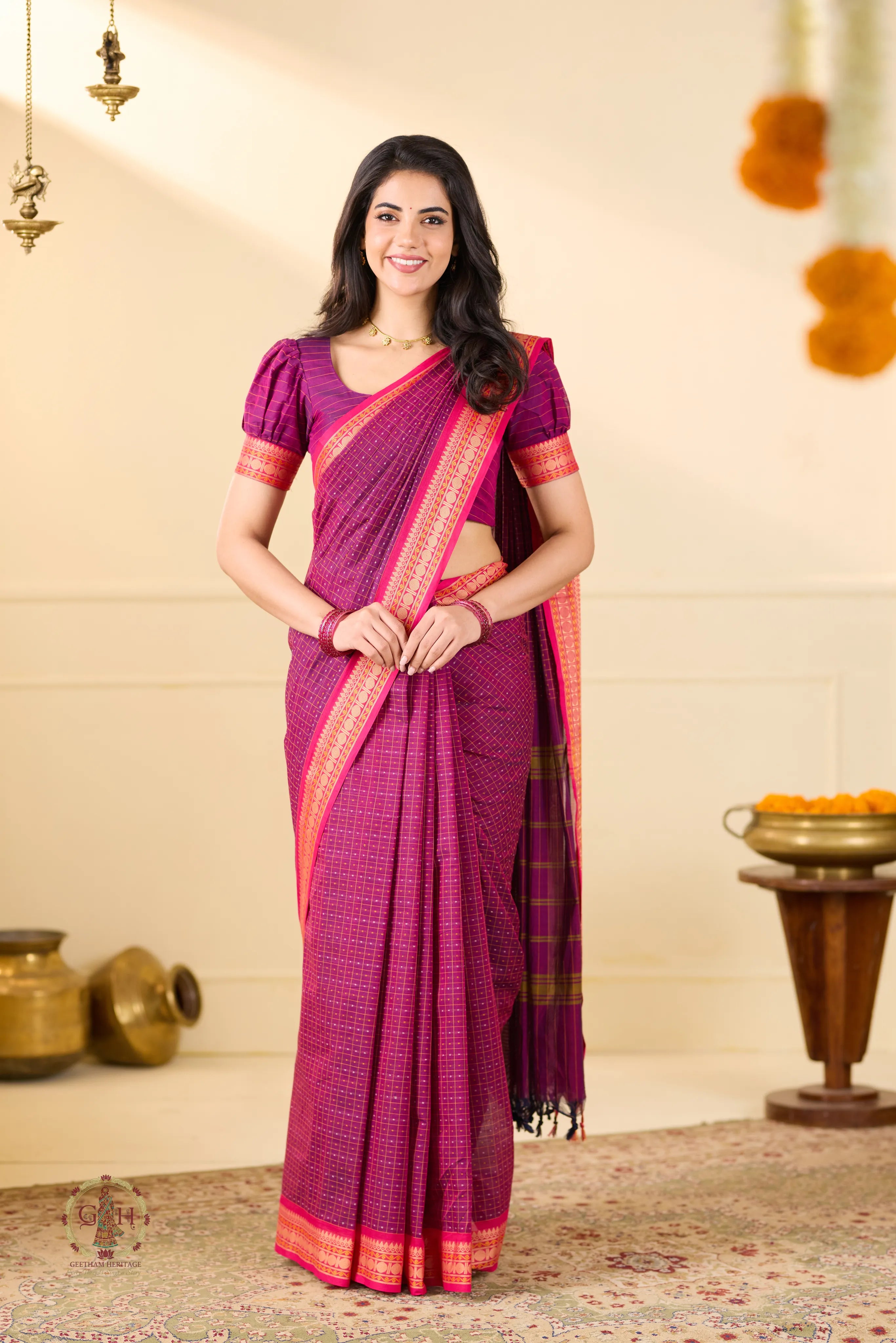 Purple Plain Thread Butta Kanchi Cotton