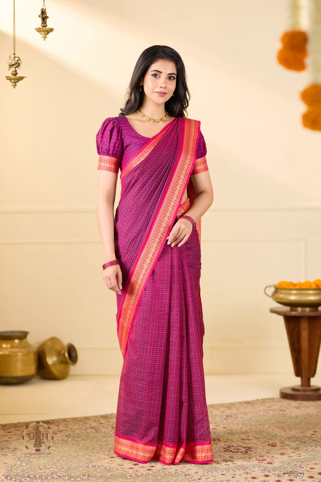 Purple Plain Thread Butta Kanchi Cotton
