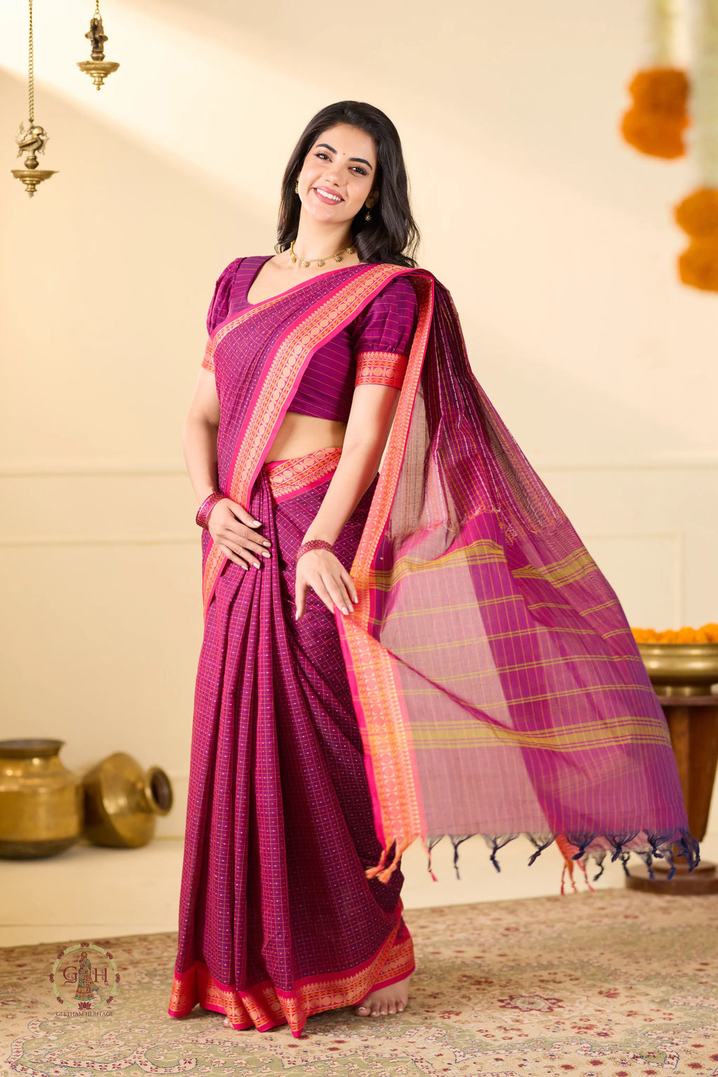 Purple Plain Thread Butta Kanchi Cotton