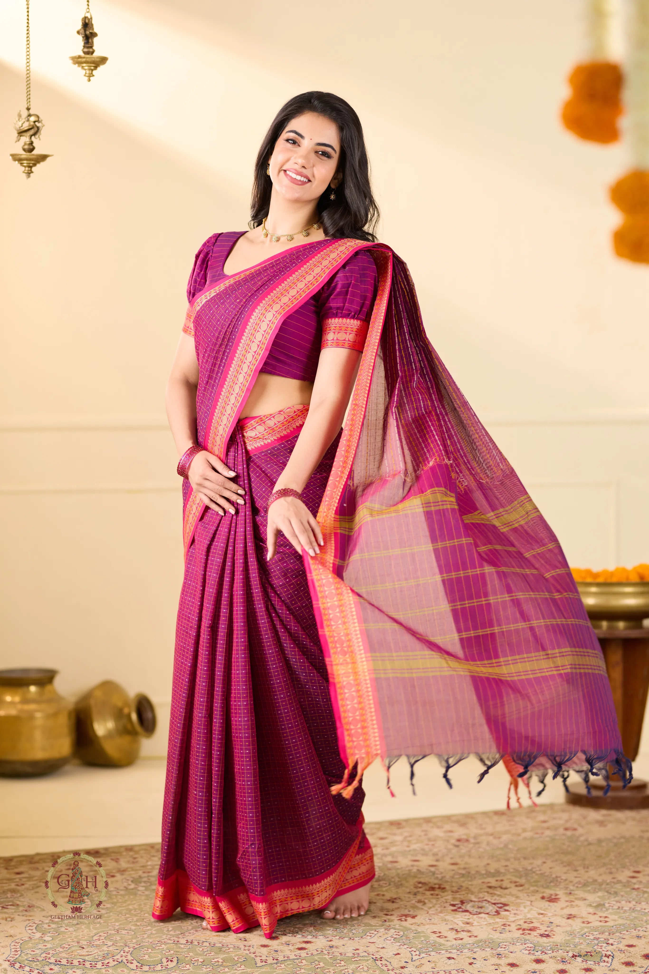 Purple Plain Thread Butta Kanchi Cotton