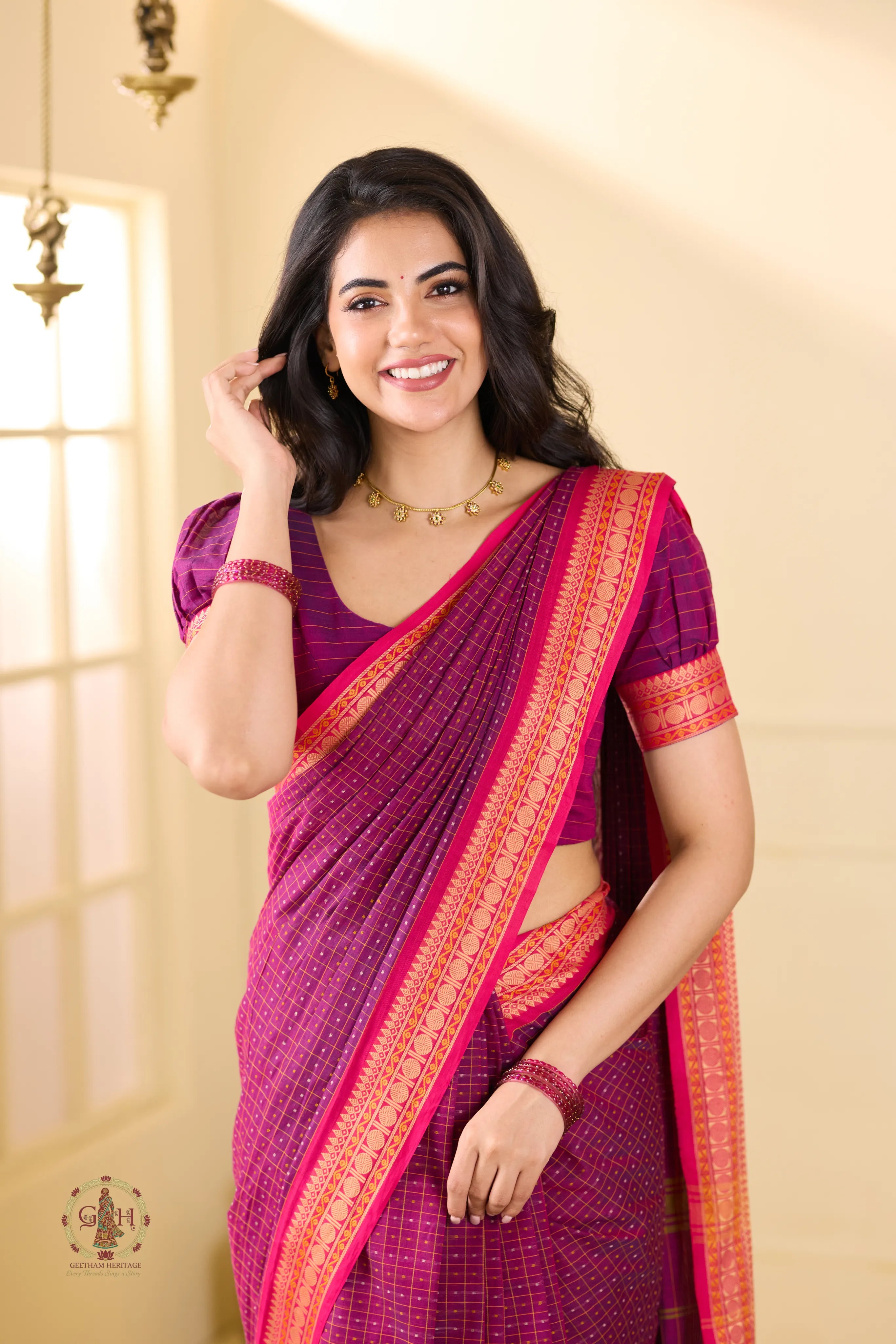 Purple Plain Thread Butta Kanchi Cotton
