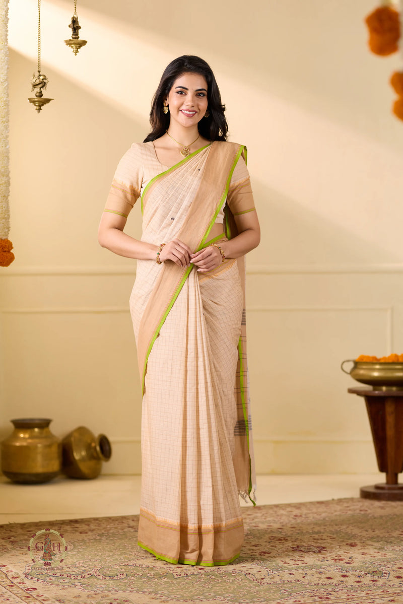 Half White Checked Kanchi Cotton