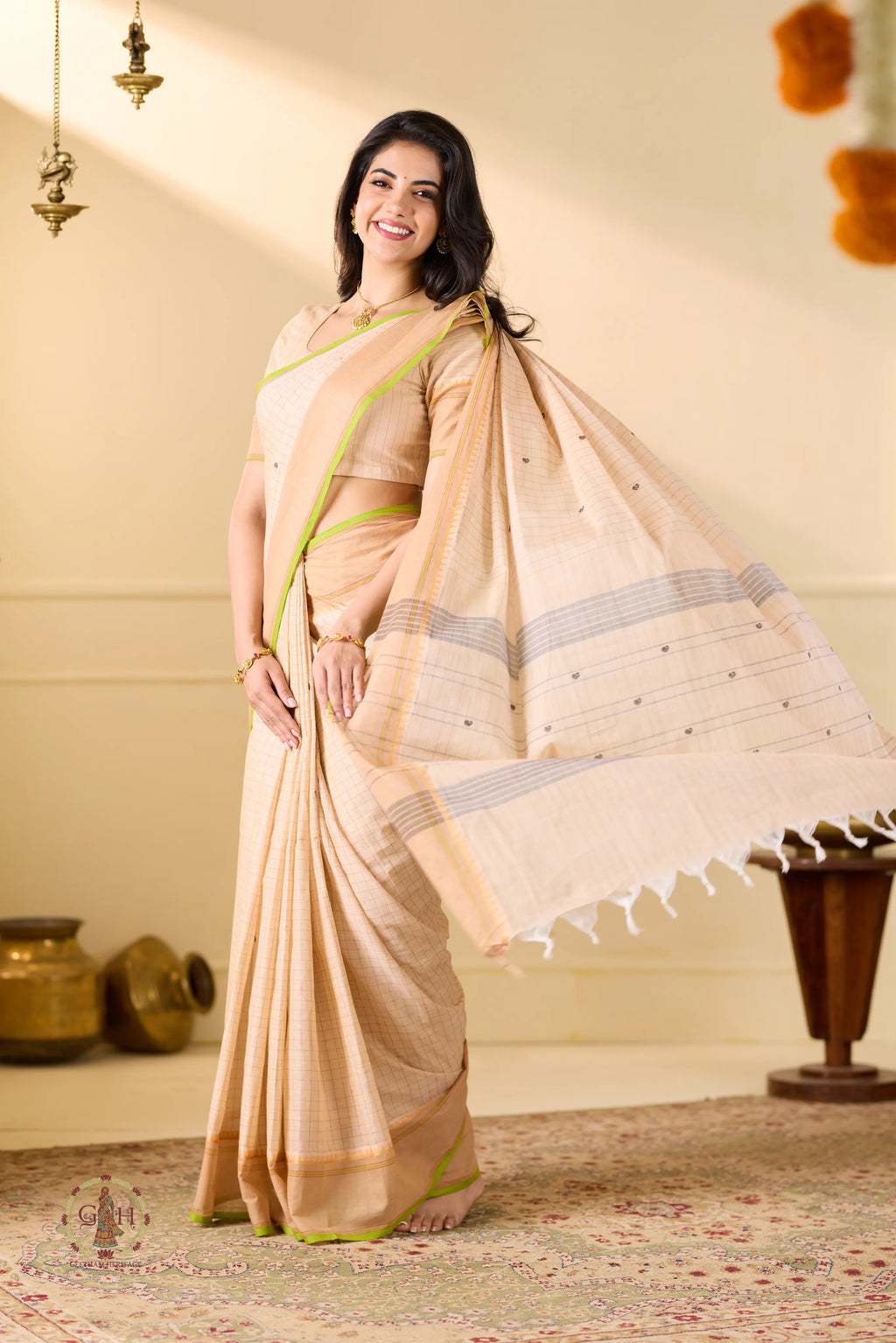 Half White Checked Kanchi Cotton