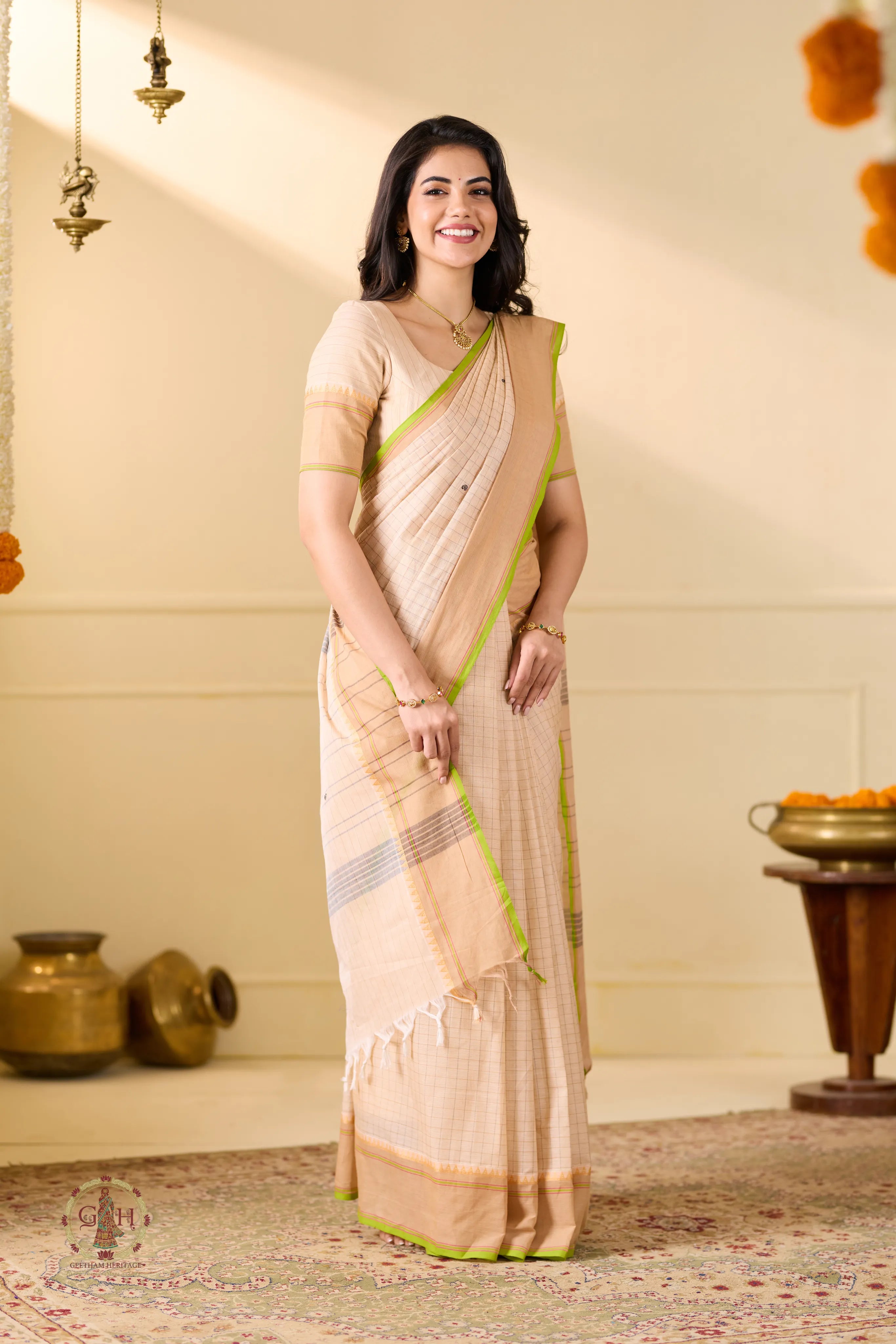 Half White Checked Kanchi Cotton