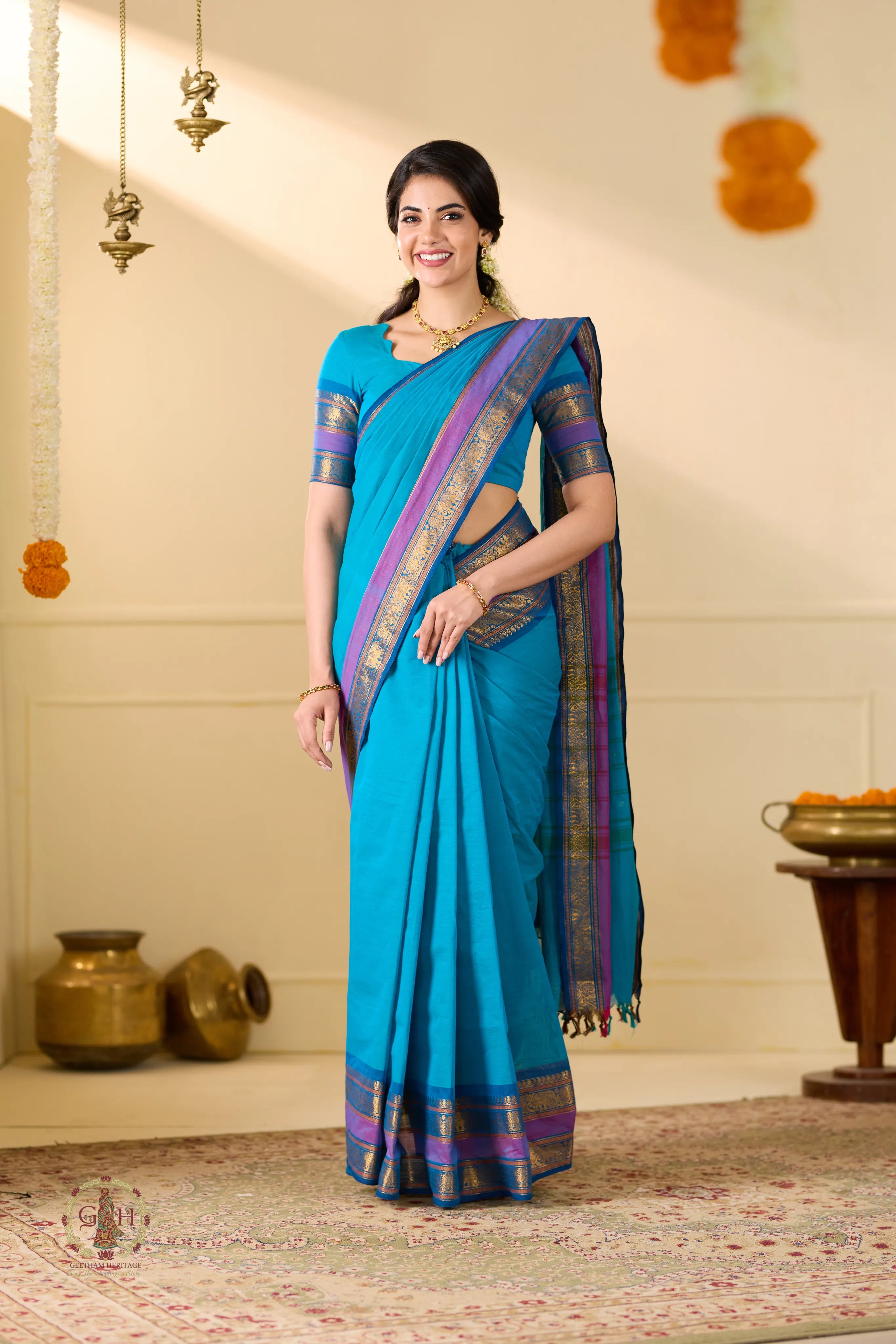 Teal Green Kanchi Cotton