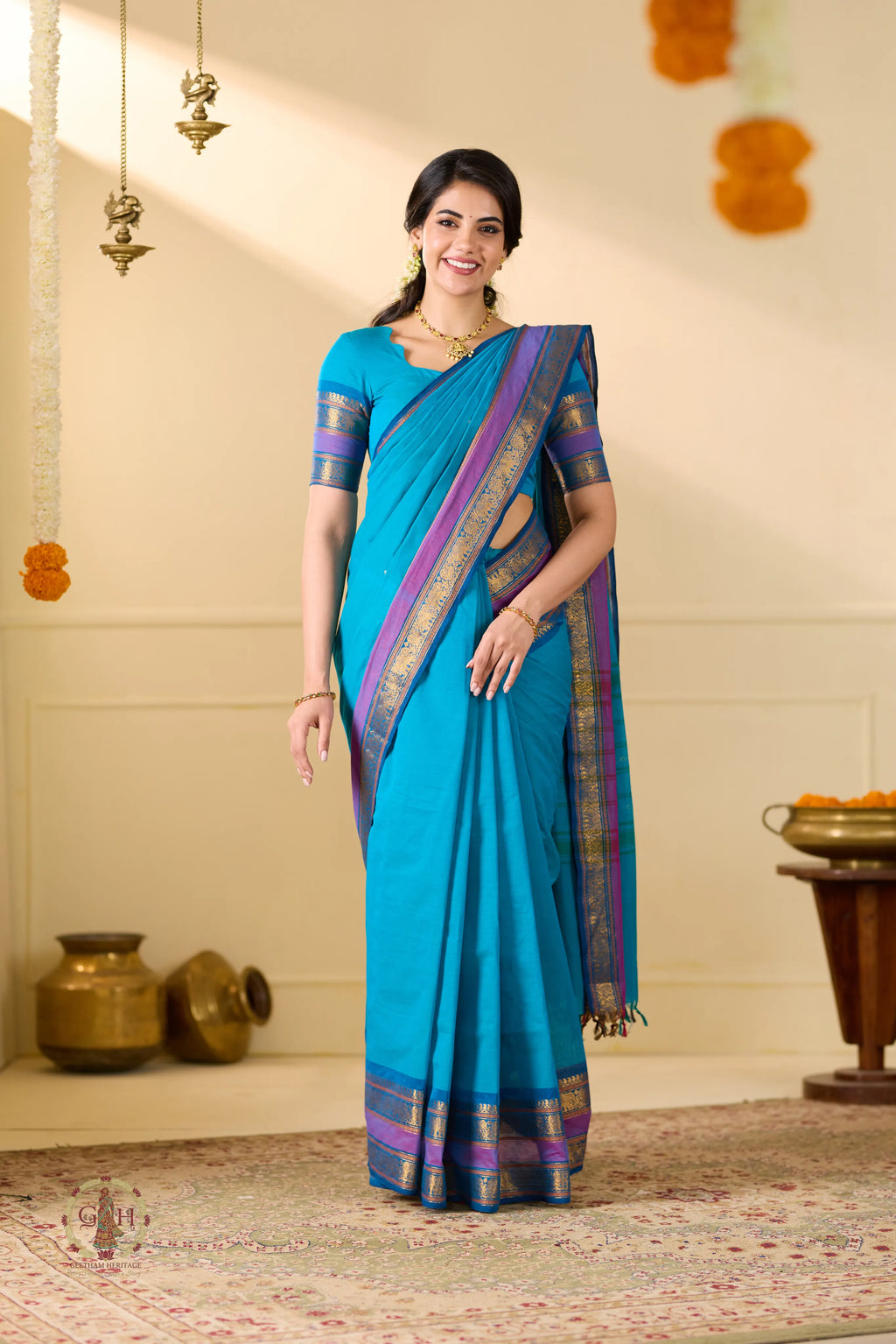 Teal Green Kanchi Cotton