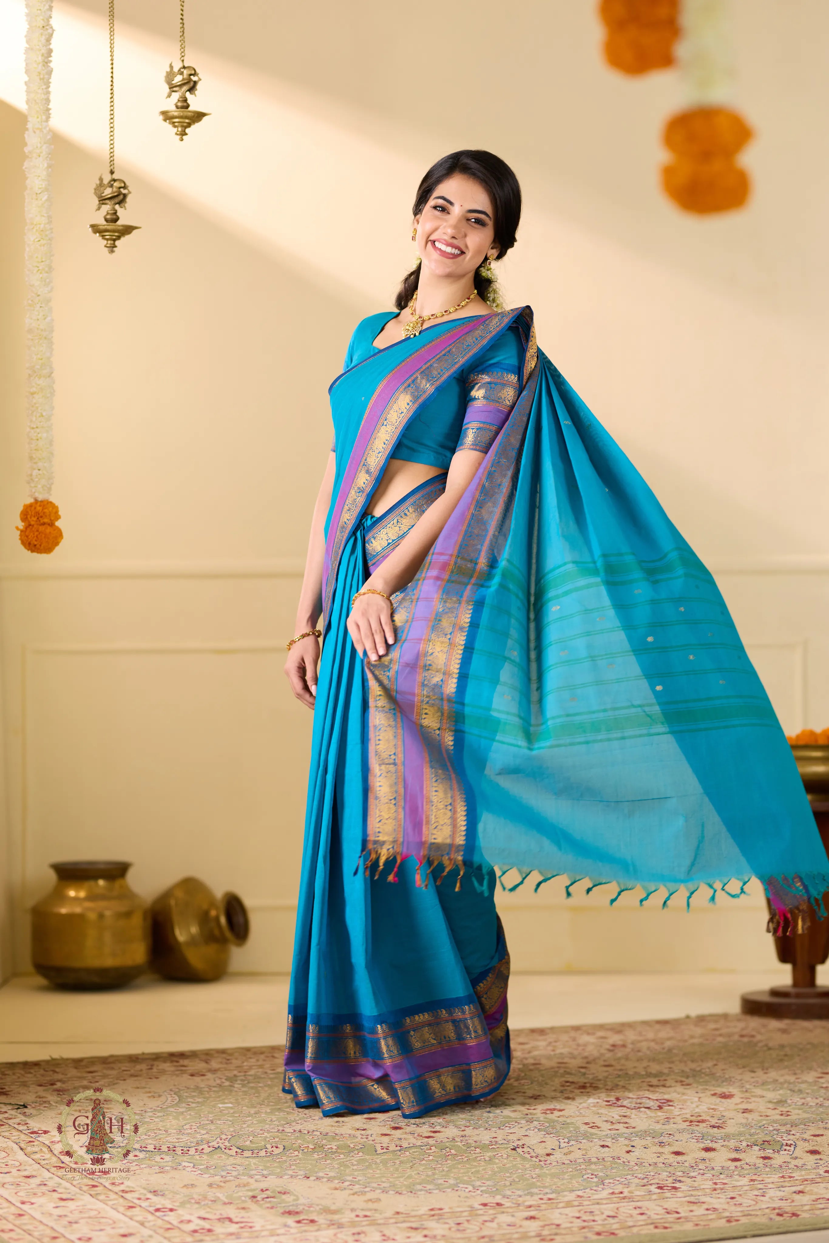 Teal Green Kanchi Cotton