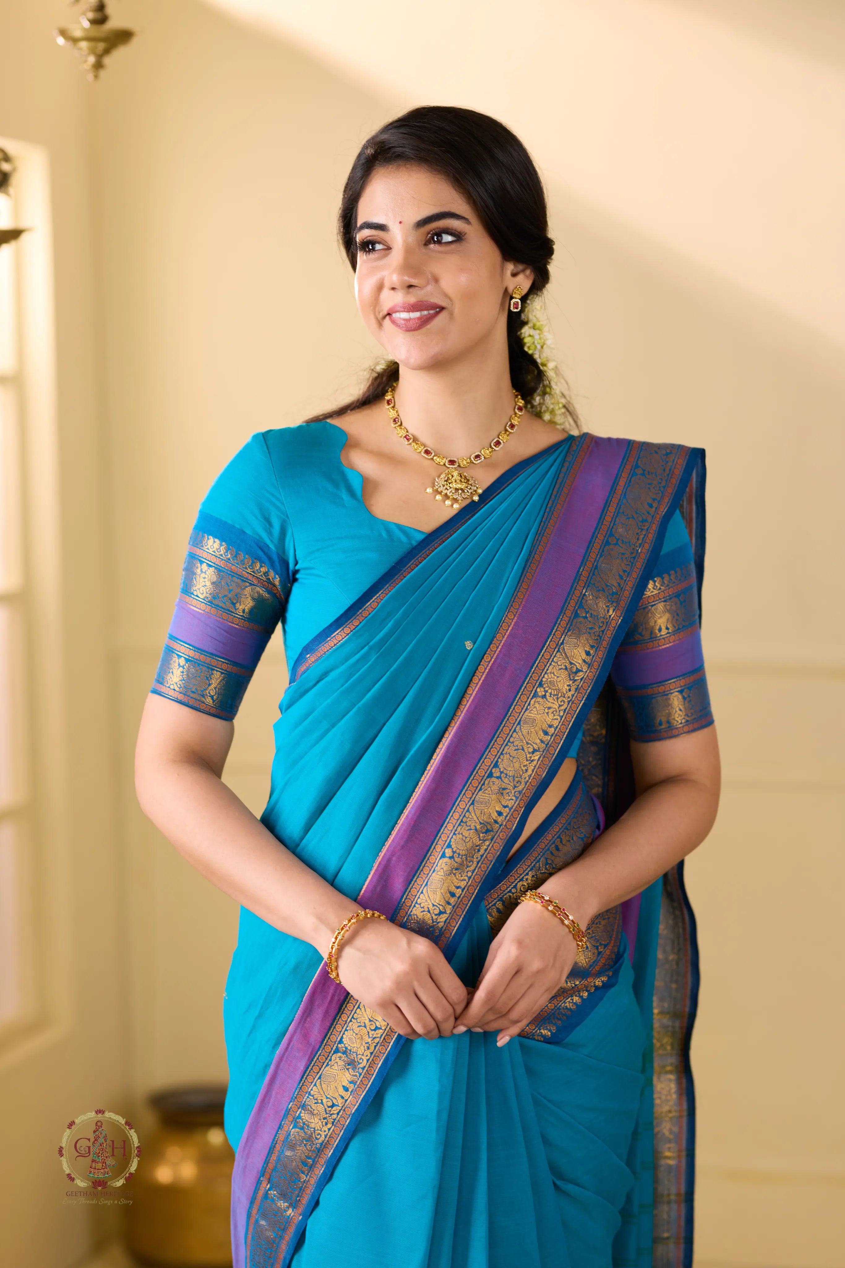 Teal Green Kanchi Cotton