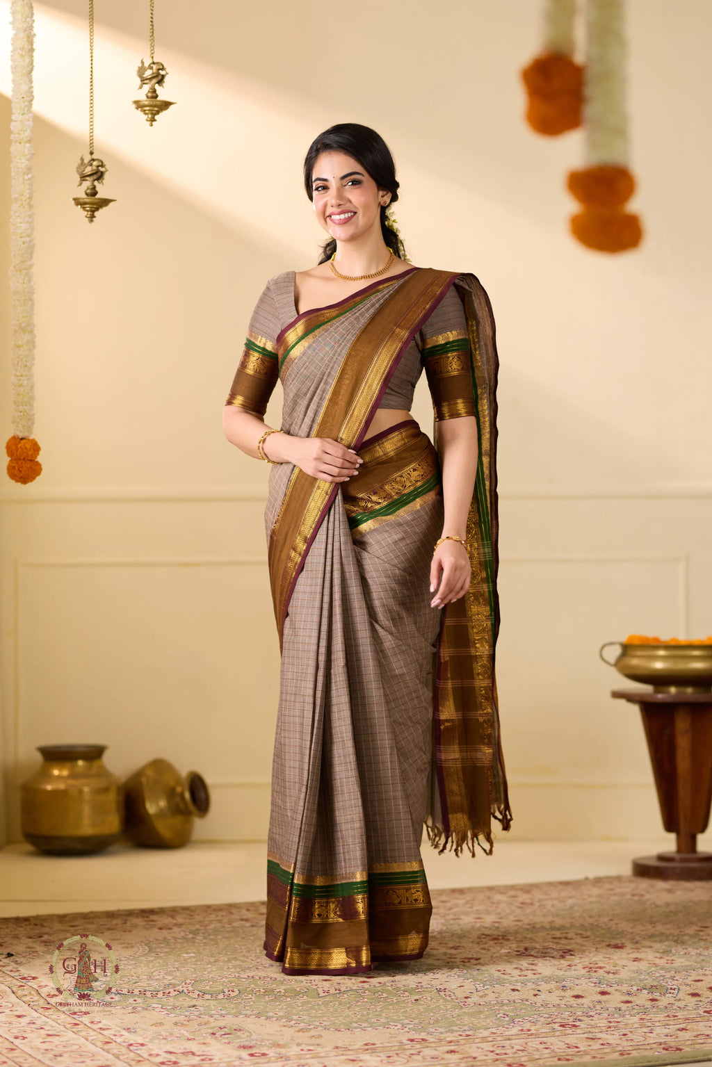 Taube Brown Checked Kanchi Cotton