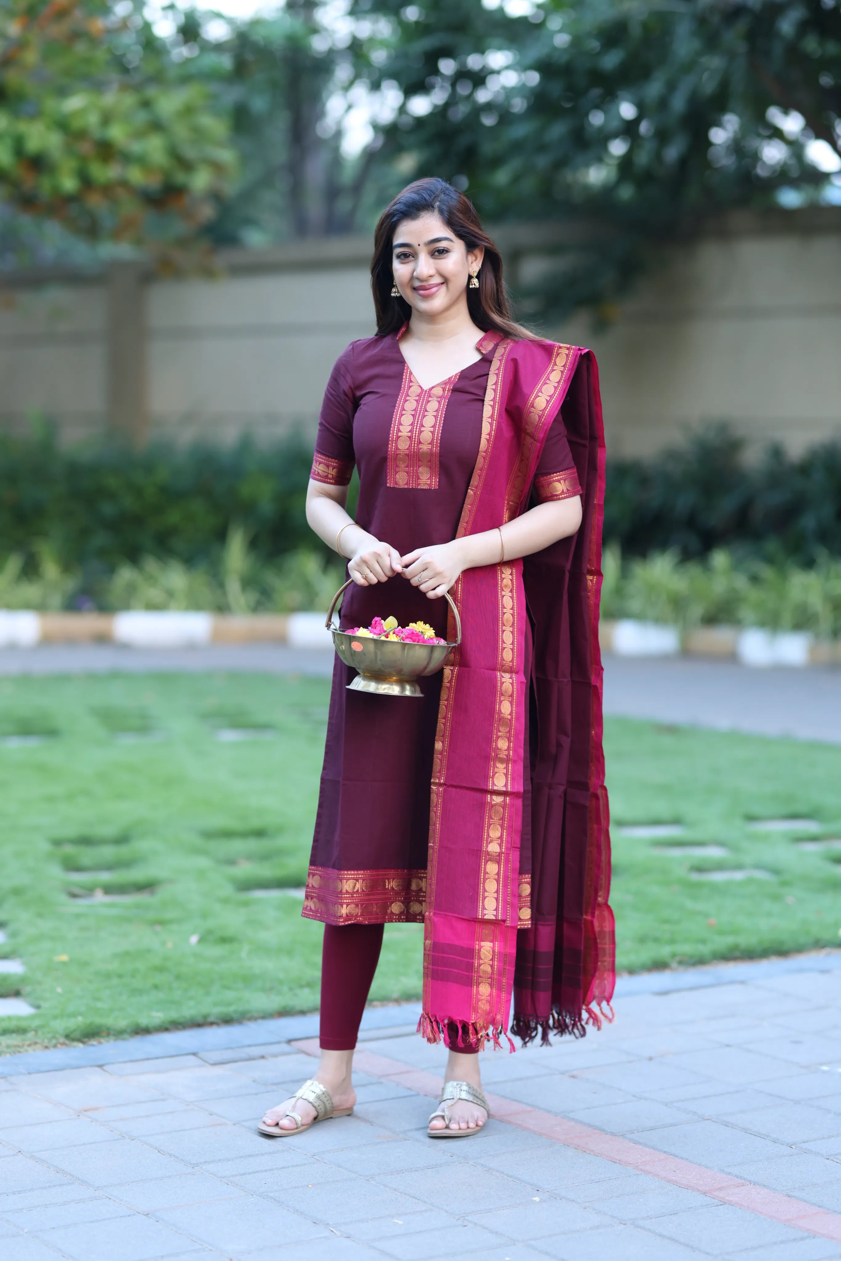 Rich Wine Premium Cotton 2 Piece (Top and Dupatta)