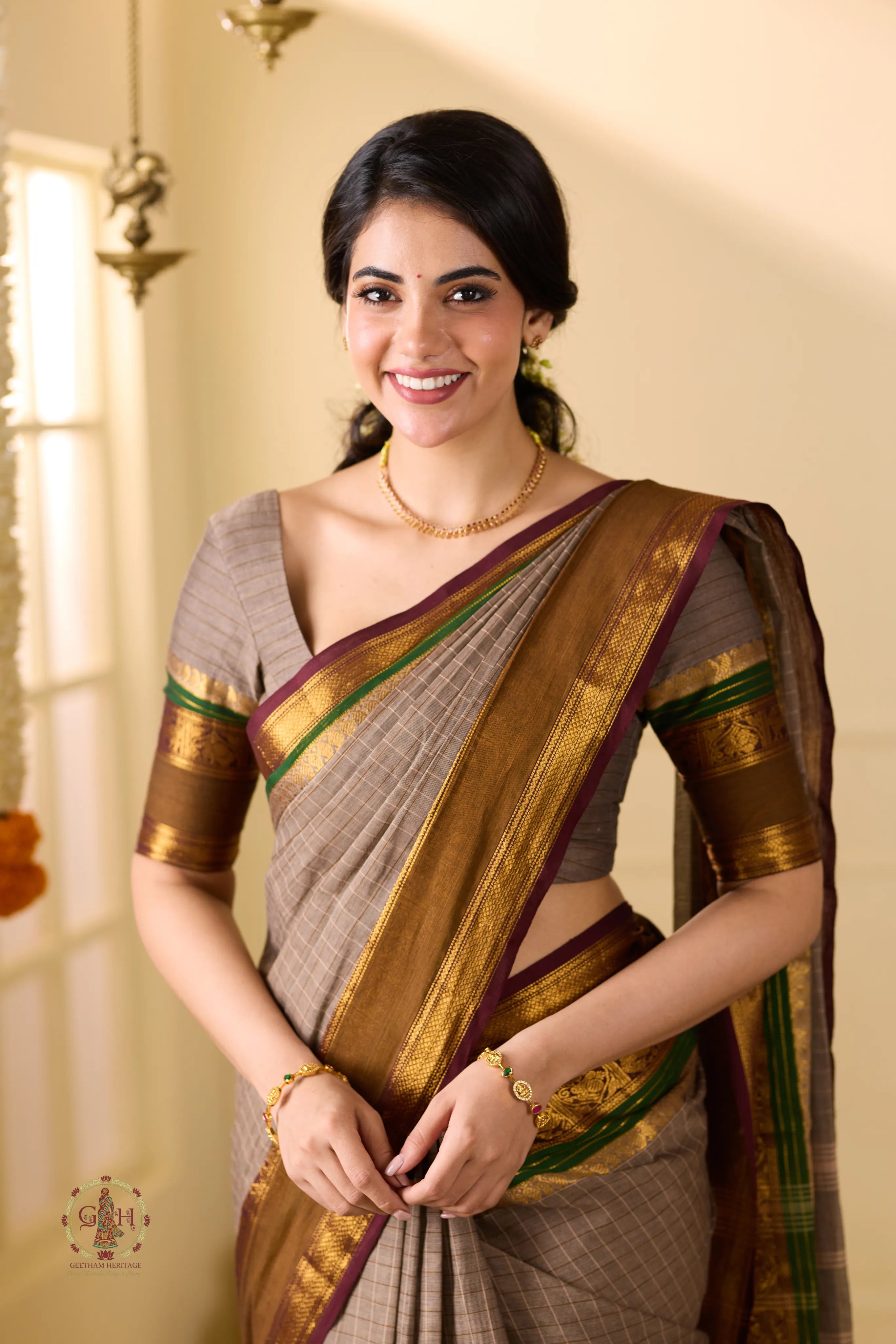 Taube Brown Checked Kanchi Cotton