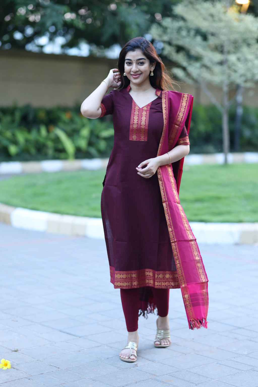 Rich Wine Premium Cotton 2 Piece (Top and Dupatta)