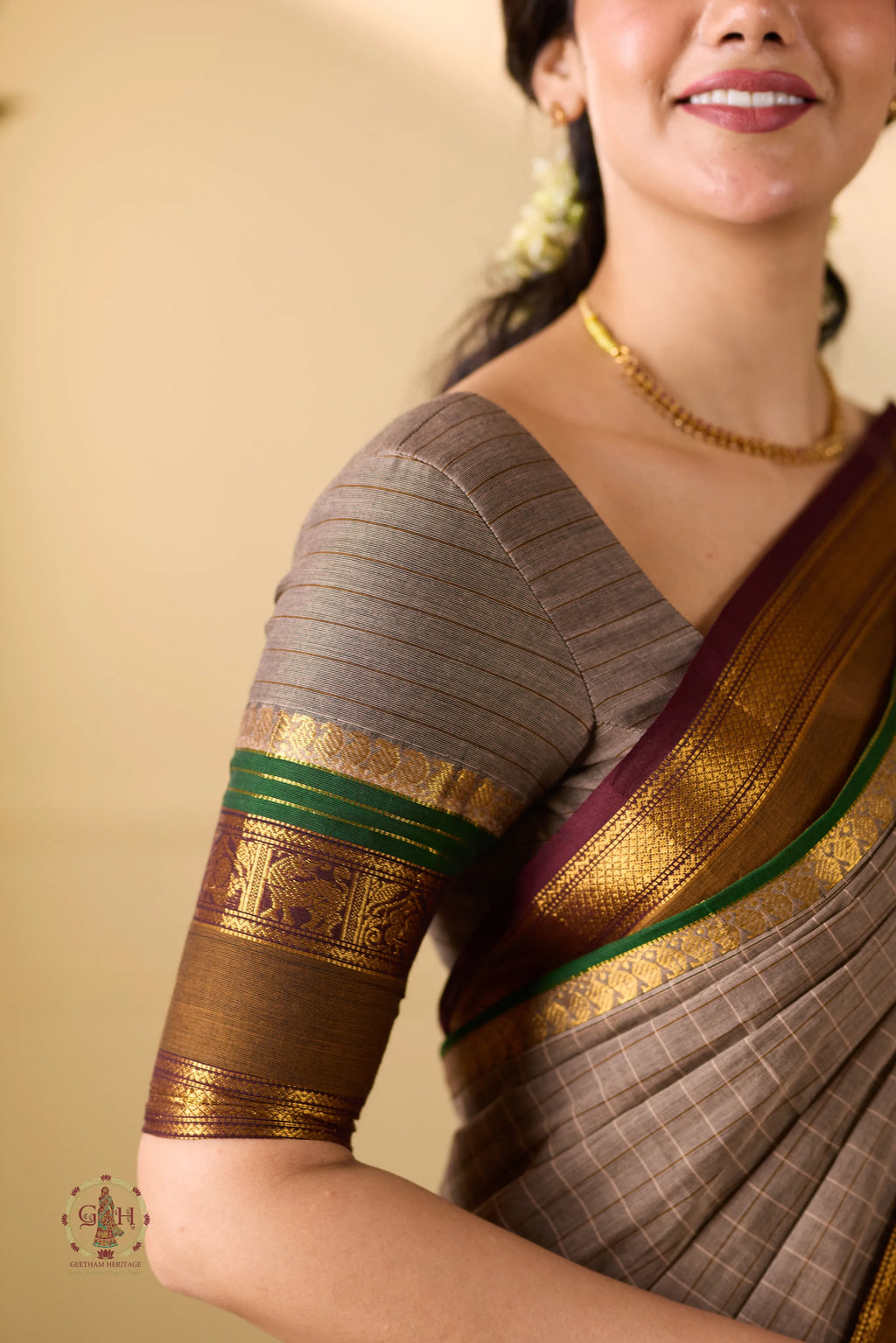 Taube Brown Checked Kanchi Cotton