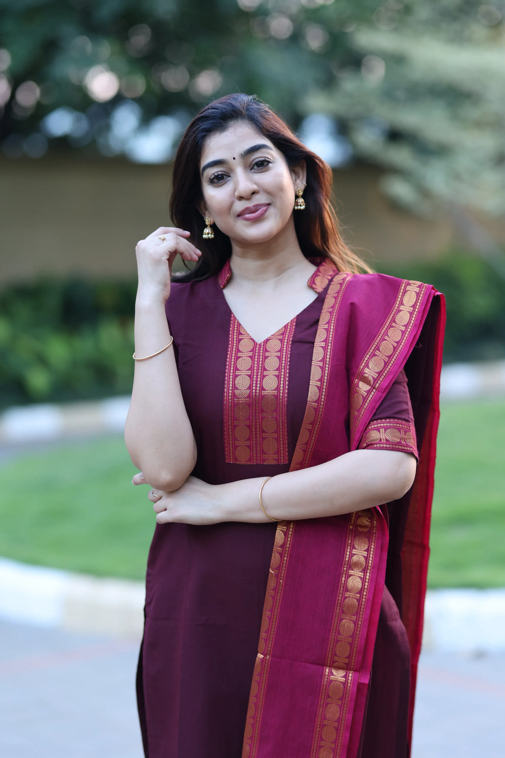 Rich Wine Premium Cotton 2 Piece (Top and Dupatta)