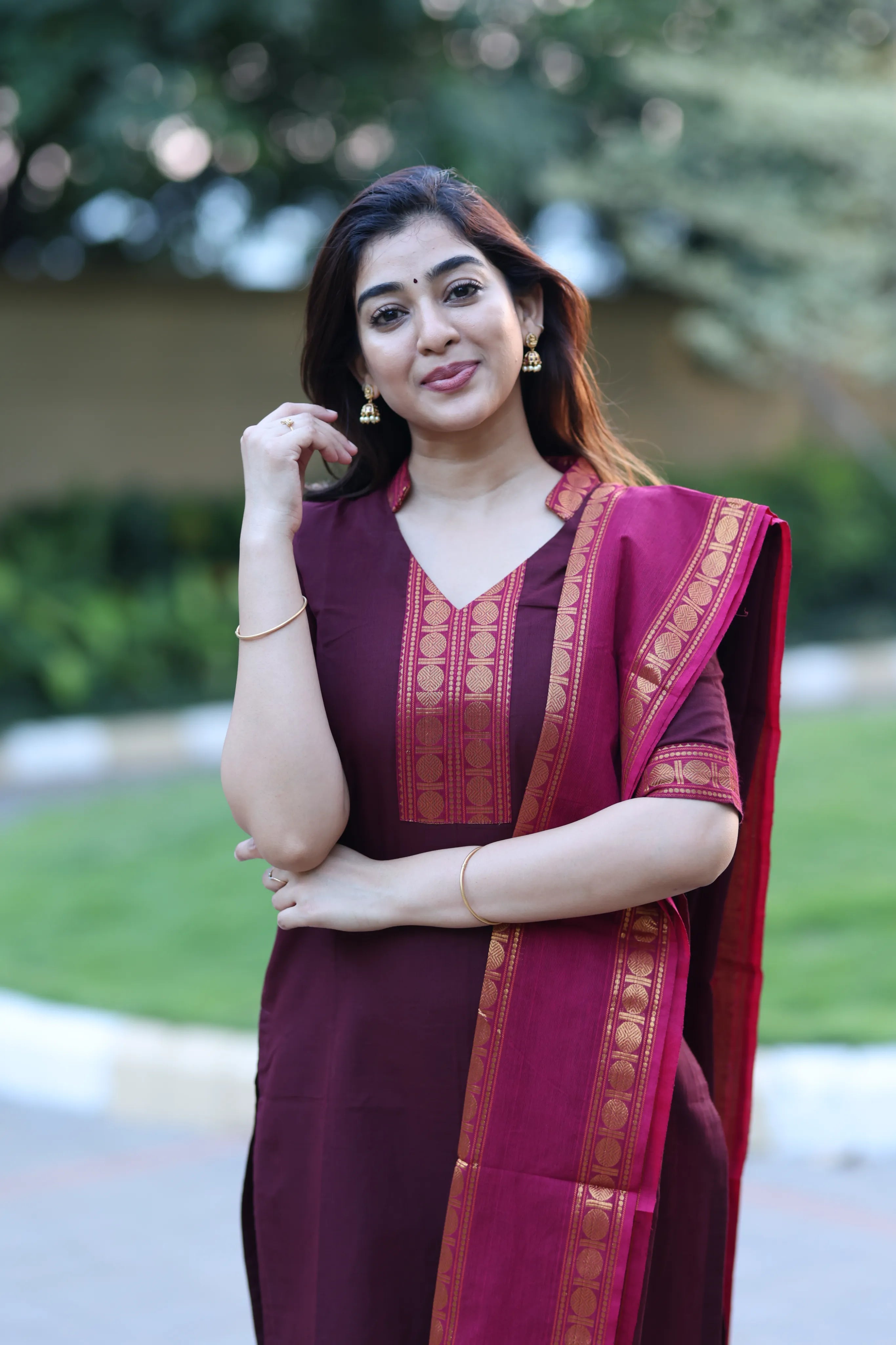 Rich Wine Premium Cotton 2 Piece (Top and Dupatta)