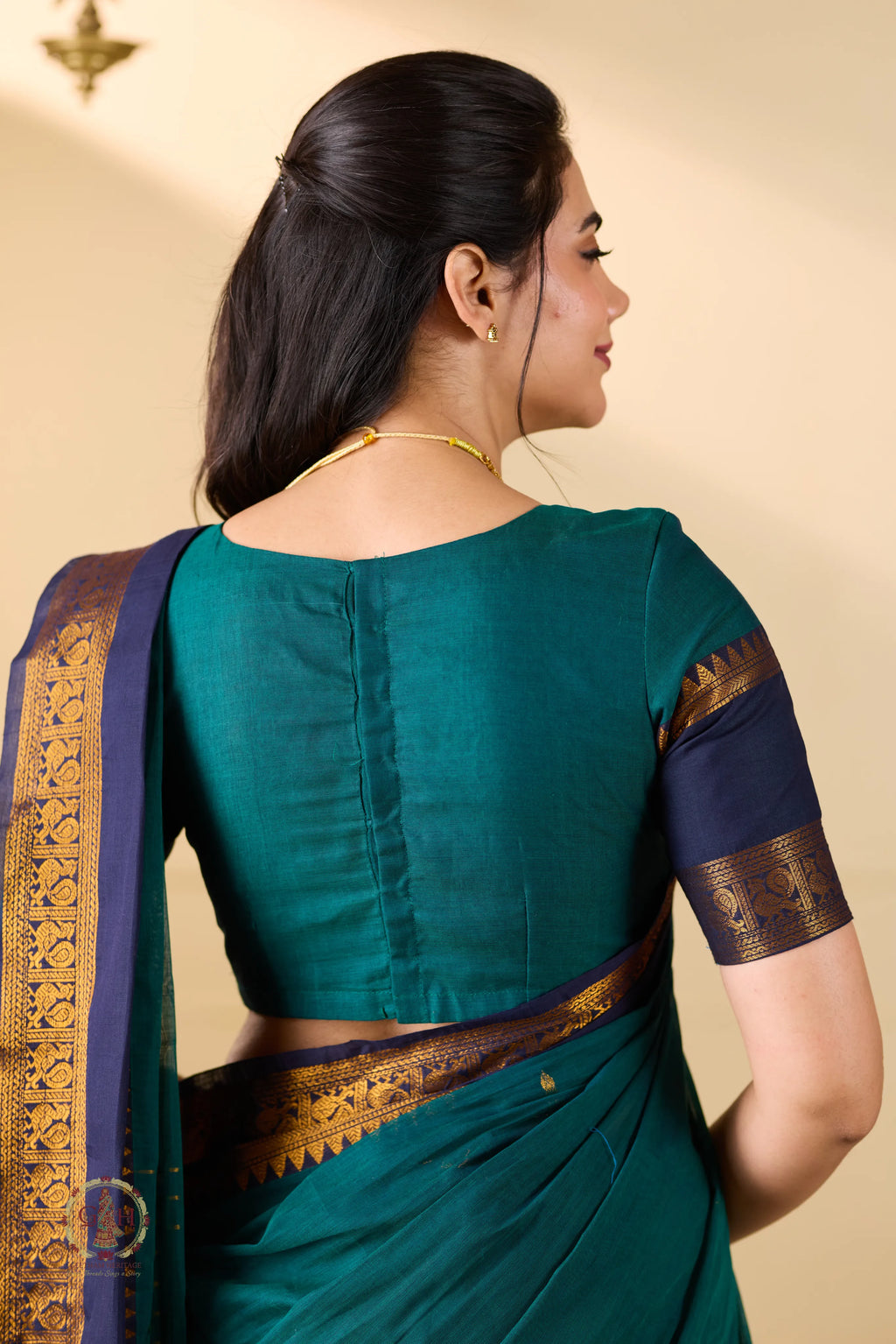 Peacock Green Jari Annam Motif Kanchi Cotton