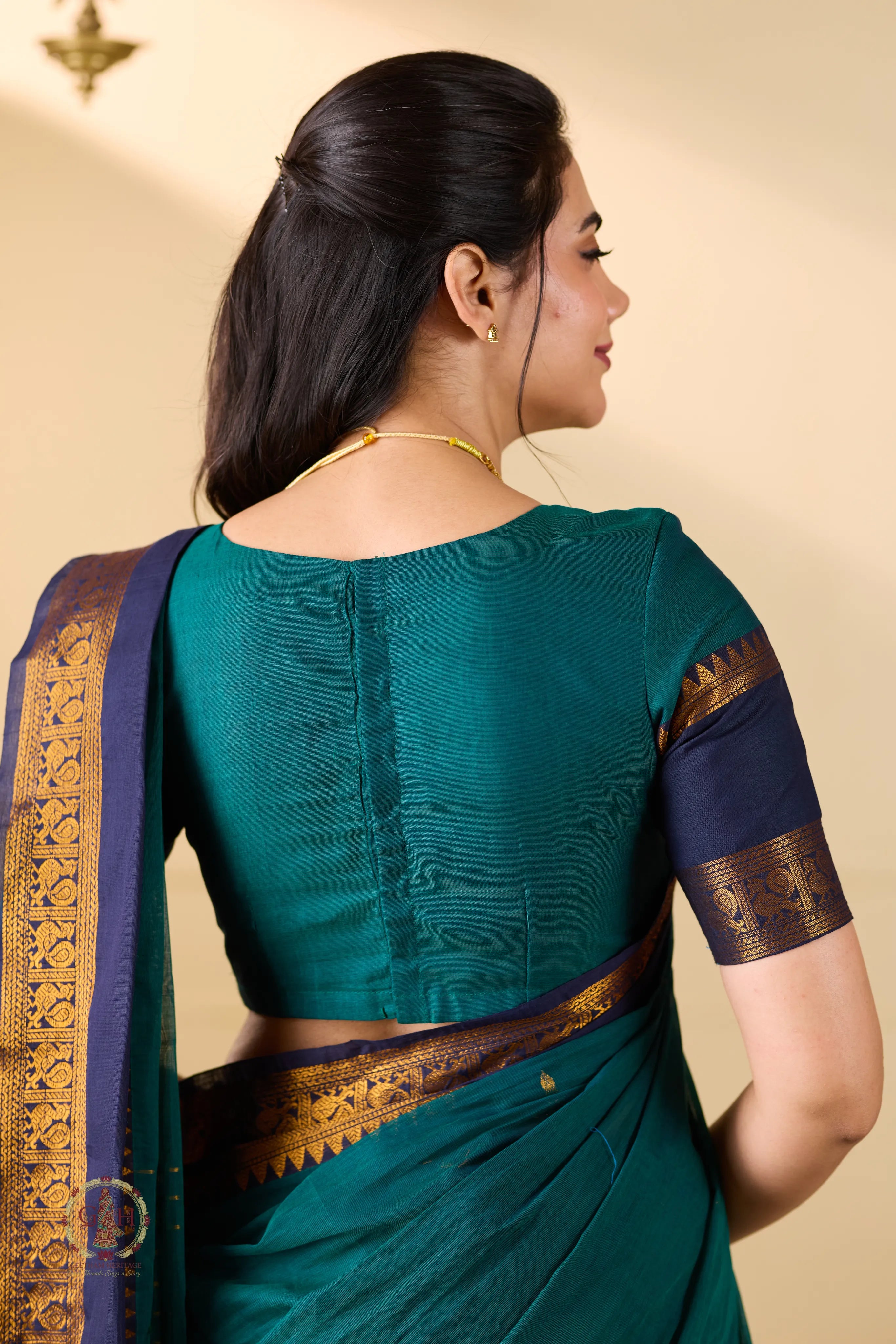 Peacock Green Jari Annam Motif Kanchi Cotton