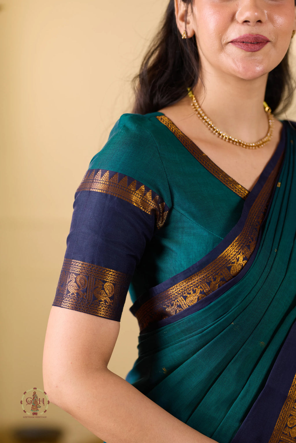 Peacock Green Jari Annam Motif Kanchi Cotton